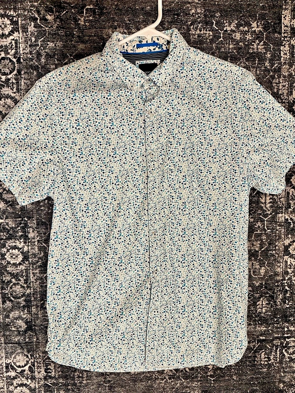 Denim & Flower Floral Button Down Shirt in White & Blue Medium Like New